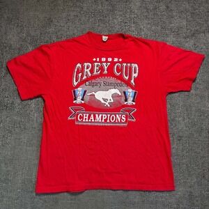 Vintage 1992 Grey Cup Calgary Stampeders Mens XL Red Champions T-Shirt CFL